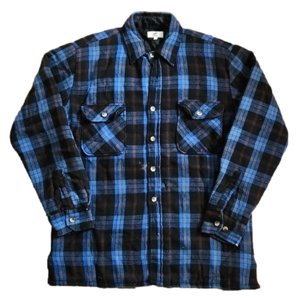 briggs Blue Plaid Flannel Button Down Shirt Jacket
